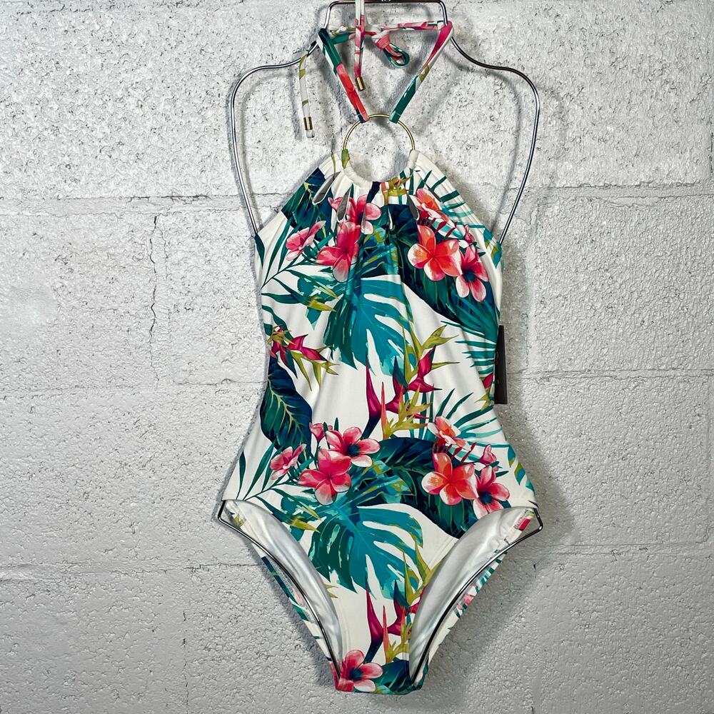 Vince Camuto Women's Logo-Ring Halter One-Piece Swimsuit Multi 6
